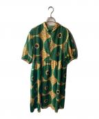 olet ihanaオレットイハナ）の古着「バティックソーラー ウエスト ギャザー ワンピース」｜グリーン