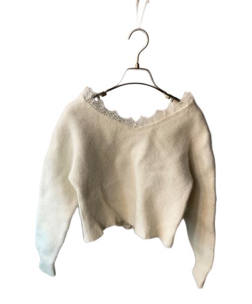 FRAY ID（フレイ アイディー）FRAY ID (フレイ アイディー) フォックスウールレーストリムカーディガン アイボリー サイズ:FREEの古着・服飾アイテム