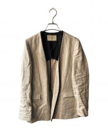 UNITED ARROWS（ユナイテッドアローズ）の古着「リネンVノーカラージャケット」｜ベージュ