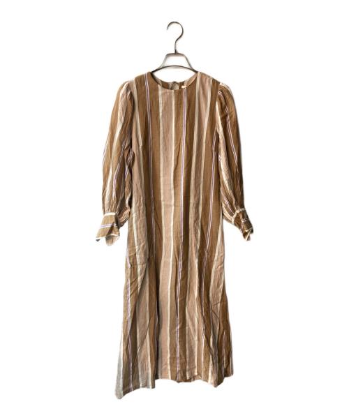 ne quittez pas（ヌキテパ）ne quittez pas (ヌキテパ) コットン ボイル ストライプ バックツイスト ドレス ブラウン サイズ:Sの古着・服飾アイテム
