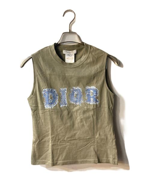 Christian Dior（クリスチャン ディオール）Christian Dior (クリスチャン ディオール) ノースリーブロゴプリントカットソー カーキ サイズ:40の古着・服飾アイテム