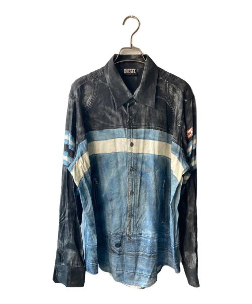 DIESEL（ディーゼル）DIESEL (ディーゼル) S-UMBE-G プリントシャツ ブラック×ブルー サイズ:48の古着・服飾アイテム