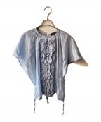 TOMORROW LAND collectionトゥモローランドコレクション）の古着「コットンシルクシャンブレー ラッフルブラウス」｜スカイブルー