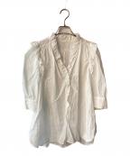 IENAイエナ）の古着「コットンシュリンクフリルハーフスリーブブラウス」｜ホワイト