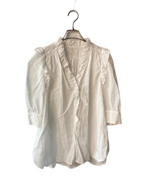 IENA（イエナ）IENA (イエナ) コットンシュリンクフリルハーフスリーブブラウス ホワイト サイズ:38の古着・服飾アイテム