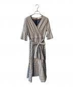 Loulou Willoughbyルルウィルビー）の古着「コードストライプカシュクールワンピース」｜グレー