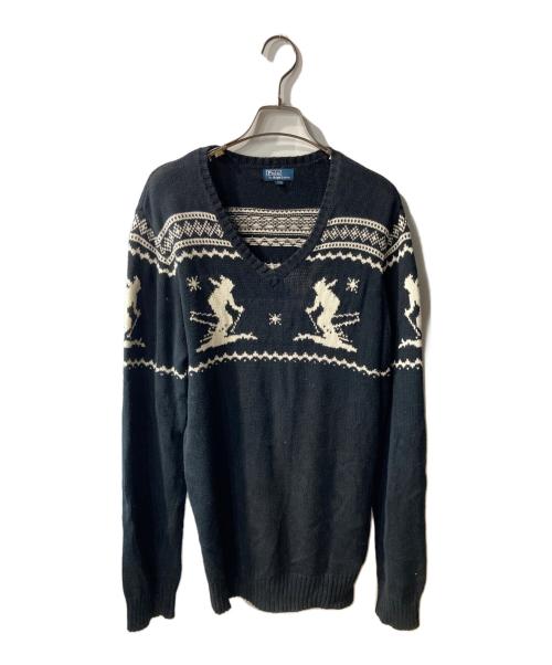 POLO RALPH LAUREN（ポロ・ラルフローレン）POLO RALPH LAUREN (ポロ・ラルフローレン) スキー柄Vネックニット ブラック サイズ:170の古着・服飾アイテム