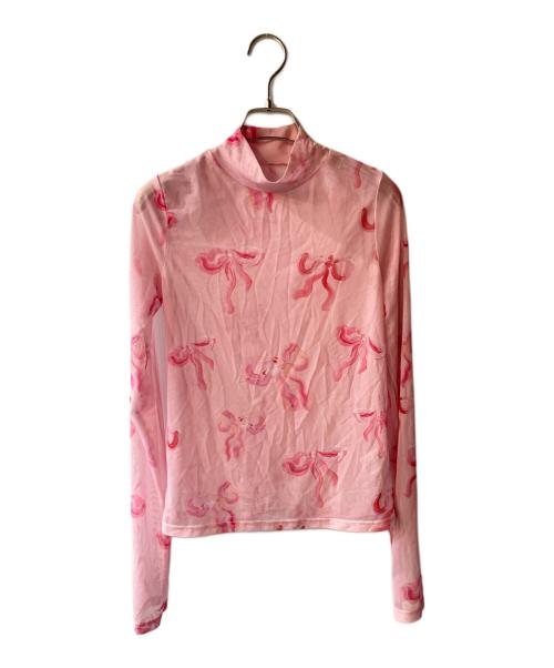 POPPY（ポピー）POPPY (ポピー) PINK BASE RIBBON SEE-THROUGH TOPS ピンク サイズ:FREEの古着・服飾アイテム