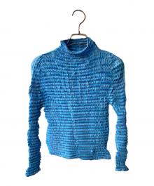 ISSEY MIYAKE（イッセイミヤケ）の古着「ハイネックブラウス」｜スカイブルー