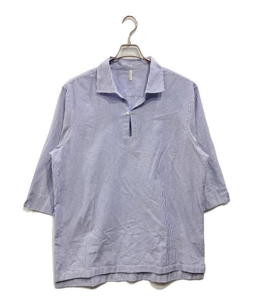 The Duffer of ST.George（ザ ダファーオブセントジョージ）The DUFFER of ST.GEORGE (ザ ダファーオブセントジョージ) LINEN BLEND 3Q SKIPPER SHIRT ブルー サイズ:XLの古着・服飾アイテム