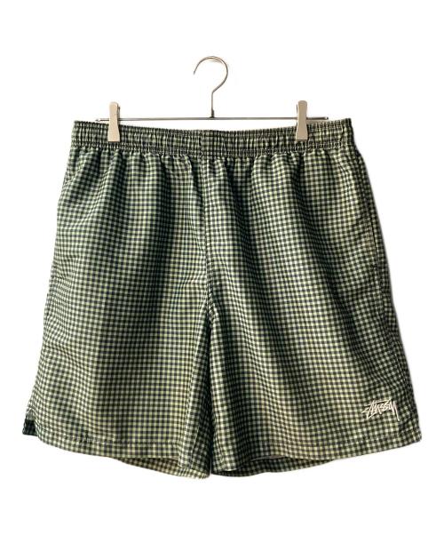 stussy（ステューシー）stussy (ステューシー) ギンガムチェックロゴハーフパンツ グリーン サイズ:Lの古着・服飾アイテム