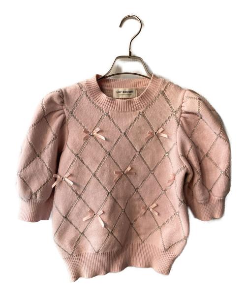 Lily Brown（リリーブラウン）Lily Brown (リリーブラウン) ビジューリボンニット ピンク サイズ:FREEの古着・服飾アイテム