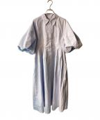 CLANEクラネ）の古着「WAIST DESIGN VOLUME ONEPIECE  ワンピース」｜ブルー