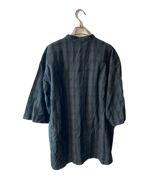 The Duffer of ST.George（ザ ダファーオブセントジョージ）The DUFFER of ST.GEORGE (ザ ダファーオブセントジョージ) GARMENT DYED CHECK STAND COLLAR 3/4 SLEEVE SHIRT チェックシャツ グリーン サイズ:XLの古着・服飾アイテム