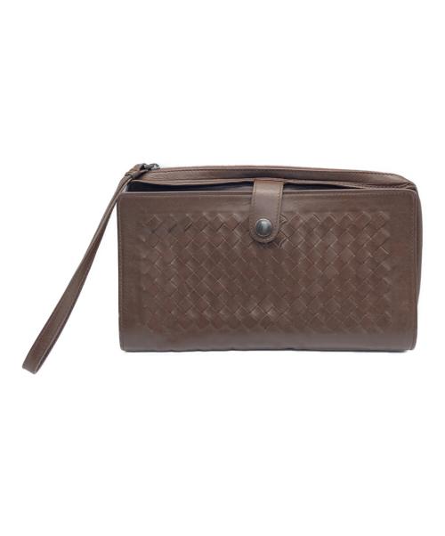 BOTTEGA VENETA（ボッテガベネタ）BOTTEGA VENETA (ボッテガベネタ) イントレチャートクラッチバッグ ブラウンの古着・服飾アイテム
