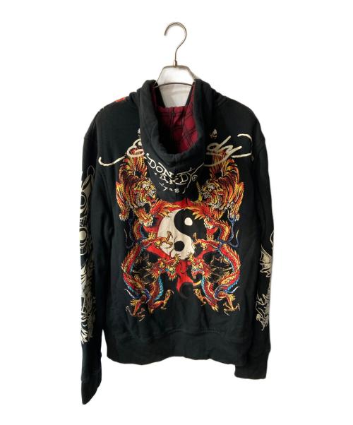 Ed Hardy（エド ハーディー）Ed Hardy (エド ハーディー) ラインストーンプリントジップパーカー ブラック サイズ:Mの古着・服飾アイテム
