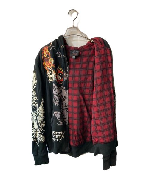 Ed Hardy（エド ハーディー）Ed Hardy (エド ハーディー) ラインストーンプリントジップパーカー ブラック サイズ:Mの古着・服飾アイテム