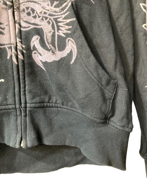 Ed Hardy（エド ハーディー）Ed Hardy (エド ハーディー) ラインストーンプリントジップパーカー ブラック サイズ:Mの古着・服飾アイテム