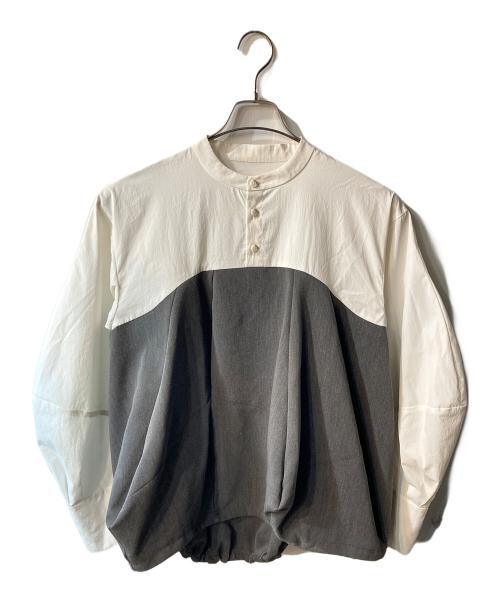 OMMO（オーエムエムオー）OMMO (オーエムエムオー) IRREGULAR PATTERN DOCKING SH  ブラウス ホワイト×グレー サイズ:FREEの古着・服飾アイテム