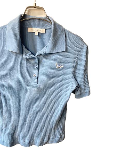 maison kitsune（メゾンキツネ）MAISON KITSUNE (メゾンキツネ) ファイン リブ ポロ ブルー サイズ:Sの古着・服飾アイテム