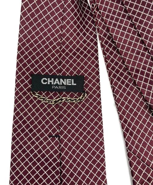 CHANEL（シャネル）CHANEL (シャネル) チェーン装飾 チェックネクタイ ブラウン サイズ:ｻｲｽﾞ表記なしの古着・服飾アイテム