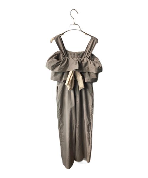 HER LIP TO（ハーリップトゥ）Her lip to (ハーリップトゥ) Double-Tiered Back-Ribbon Jumpsuit ジャンプスーツ ベージュ サイズ:Sの古着・服飾アイテム