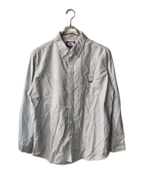 THE NORTHFACE PURPLELABEL（ザ・ノースフェイス パープルレーベル）THE NORTHFACE PURPLELABEL Cotton Polyester Stripe OX B.D. Big Shirt　コットンポリエステルストライプox b.d ビッグシャツ ホワイト×ブルー サイズ:XLの古着・服飾アイテム