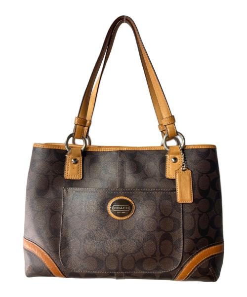 COACH（コーチ）COACH (コーチ) ヘリテージ シグネチャー トートバッグ/ハンドバッグ ブラウンの古着・服飾アイテム