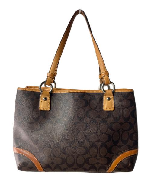 COACH（コーチ）COACH (コーチ) ヘリテージ シグネチャー トートバッグ/ハンドバッグ ブラウンの古着・服飾アイテム