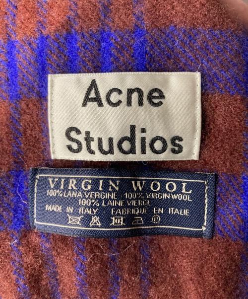 Acne studios（アクネ ストゥディオズ）Acne studios (アクネ ストゥディオズ) バージンウールチェックマフラー ブルー×ブラウンの古着・服飾アイテム