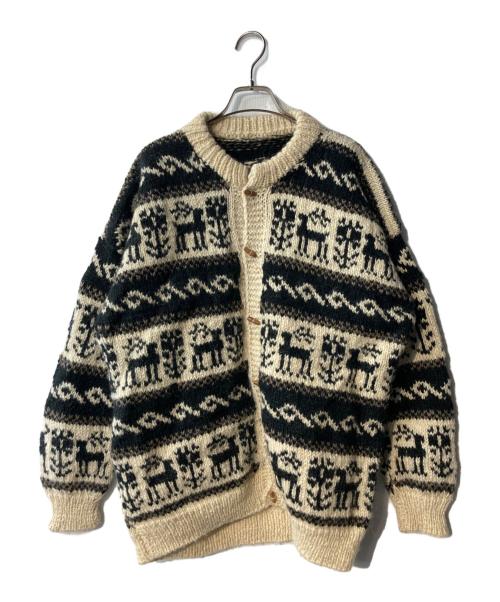 USED（USED）USED (USED) ノルディックニットカーディガン ホワイト×ブラック サイズ:ｻｲｽﾞ表記なしの古着・服飾アイテム