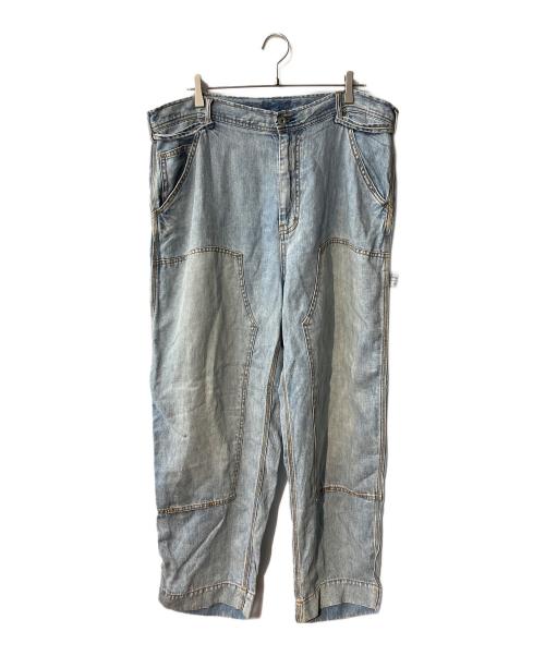 CAHLUMN（カウラム）CAHLUMN (カウラム) リネン ダブルニー ペインチャーデニムパンツ ブルー サイズ:XXLの古着・服飾アイテム