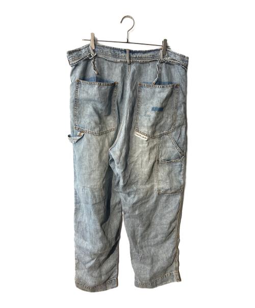 CAHLUMN（カウラム）CAHLUMN (カウラム) リネン ダブルニー ペインチャーデニムパンツ ブルー サイズ:XXLの古着・服飾アイテム