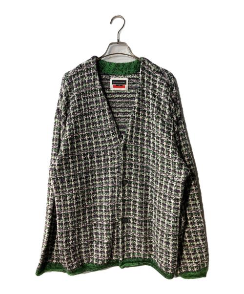 MAISON SPECIAL（メゾンスペシャル）MAISON SPECIAL (メゾンスペシャル) TWEEDプライムオーバーVネックニットカーディガン パープル×グリーン サイズ:2の古着・服飾アイテム