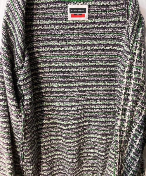 MAISON SPECIAL（メゾンスペシャル）MAISON SPECIAL (メゾンスペシャル) TWEEDプライムオーバーVネックニットカーディガン パープル×グリーン サイズ:2の古着・服飾アイテム