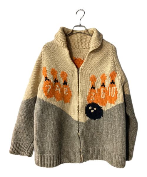 USED（ユーズド）USED (ユーズド) ボーリング柄カウチンセーター ベージュ サイズ:ｻｲｽﾞ不明の古着・服飾アイテム
