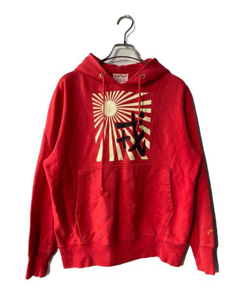 EVISU（エヴィス）EVISU (エヴィス) プリントプルオーバーパーカー レッド サイズ:ｻｲｽﾞ表記なしの古着・服飾アイテム