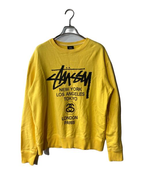 stussy（ステューシー）stussy (ステューシー) World Tour Crew ロゴスウェット イエロー サイズ:XLの古着・服飾アイテム