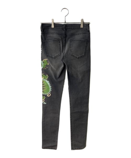 GUCCI（グッチ）GUCCI (グッチ) ドラゴン刺繍ストレッチスキニースリムデニム グレー サイズ:22の古着・服飾アイテム