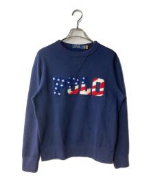 POLO RALPH LAUREN（ポロ・ラルフローレン）の古着「星条旗柄ロゴスウェット」｜ネイビー