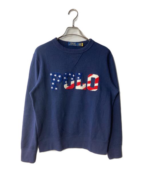 POLO RALPH LAUREN（ポロ・ラルフローレン）POLO RALPH LAUREN (ポロ・ラルフローレン) 星条旗柄ロゴスウェット ネイビー サイズ:Sの古着・服飾アイテム