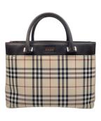 BURBERRYバーバリー）の古着「ロゴプレート ノバチェックハンドバッグ」｜ベージュ×ブラウン