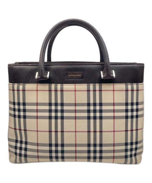BURBERRY（バーバリー）BURBERRY (バーバリー) ロゴプレート ノバチェックハンドバッグ ベージュ×ブラウンの古着・服飾アイテム