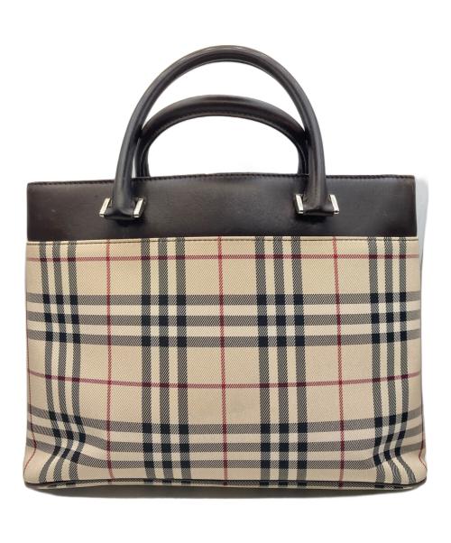 BURBERRY（バーバリー）BURBERRY (バーバリー) ロゴプレート ノバチェックハンドバッグ ベージュ×ブラウンの古着・服飾アイテム