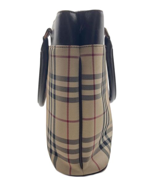BURBERRY（バーバリー）BURBERRY (バーバリー) ロゴプレート ノバチェックハンドバッグ ベージュ×ブラウンの古着・服飾アイテム