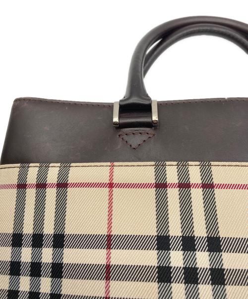 BURBERRY（バーバリー）BURBERRY (バーバリー) ロゴプレート ノバチェックハンドバッグ ベージュ×ブラウンの古着・服飾アイテム