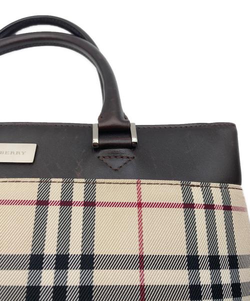 BURBERRY（バーバリー）BURBERRY (バーバリー) ロゴプレート ノバチェックハンドバッグ ベージュ×ブラウンの古着・服飾アイテム