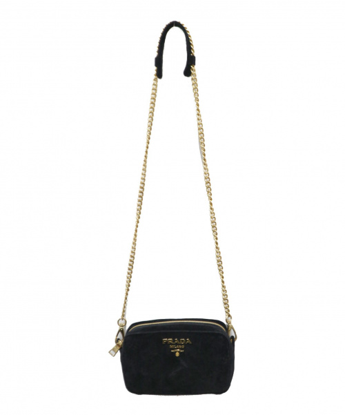 PRADA（プラダ）PRADA (プラダ) ベロアチェーンショルダーバッグ ブラック サイズ:下記参照 VELLUTO 1BH076 42の古着・服飾アイテム