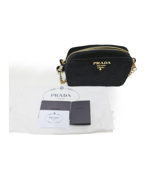 PRADA（プラダ）PRADA (プラダ) ベロアチェーンショルダーバッグ ブラック サイズ:下記参照 VELLUTO 1BH076 42の古着・服飾アイテム