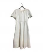 SETA ICHIROセタイチロウ）の古着「ポリエステル スポンジ ニット Vネック パフショルダー ロング フレア ワンピース」｜ホワイト